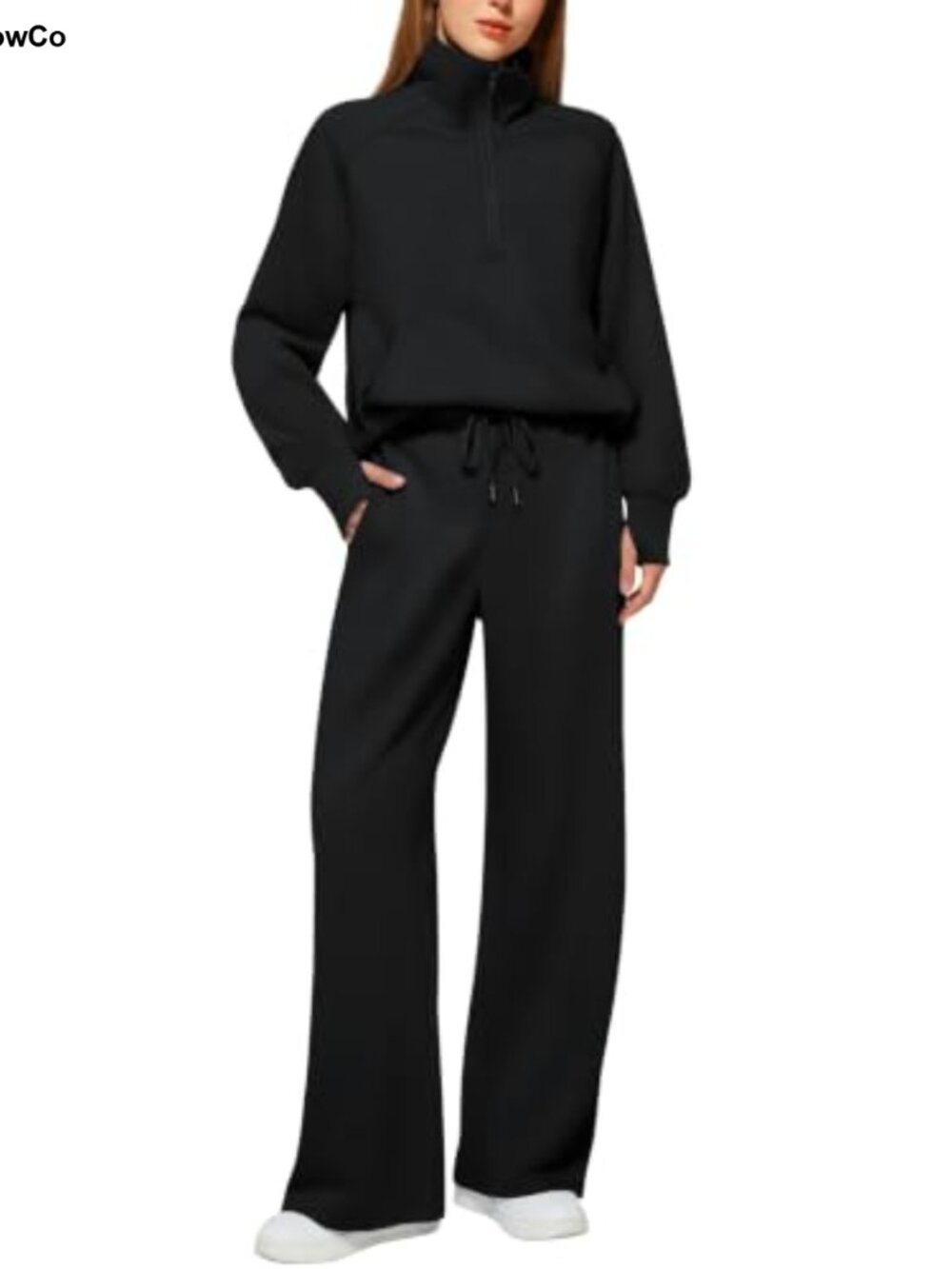 Women's 2 Piece Sweatsuit Half Zip Lounge Set Wide Leg Sweatpants